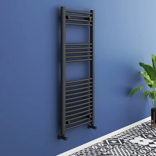 Toreno Black Curved W500 X H1200mm Heated Towel Rail -Bathroom Essentials Shop 512bc nw l