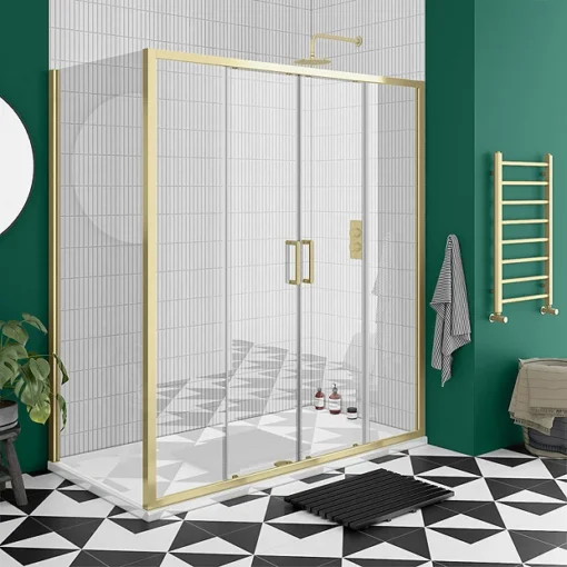 Toreno Brushed Brass 1400 X 700mm Double Sliding Door Shower Enclosure Without Tray -Bathroom Essentials Shop bb147sdent l 2