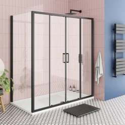 Toreno Matt Black 1400 X 700mm Double Sliding Door Shower Enclosure Without Tray -Bathroom Essentials Shop blk147sdentl