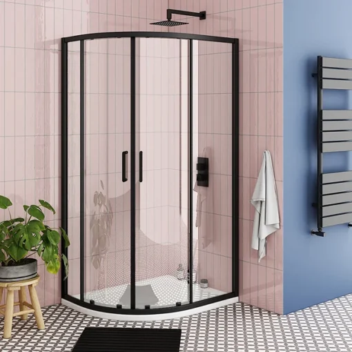 Toreno Matt Black 1000 X 800mm Offset Quadrant Shower Enclosure -Bathroom Essentials Shop blk18q2d lrg