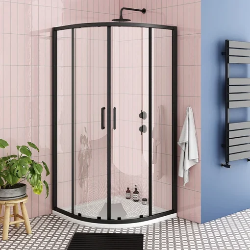 Toreno Matt Black 900 X 900mm Quadrant Shower Enclosure -Bathroom Essentials Shop blk9q2d lrg