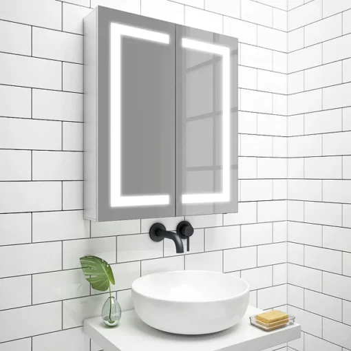 Toreno 600x700mm LED Illuminated 2-Door Mirror Cabinet Incl. Motion Sensor -Bathroom Essentials Shop mir014 nl