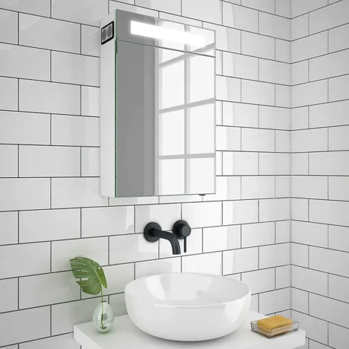 Toreno 400x600mm LED Illuminated Mirror Cabinet Inc. Bluetooth, Infrared Sensor & Shaving Port -Bathroom Essentials Shop mir016 d4