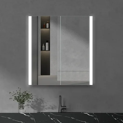 Toreno 700x650mm LED Illuminated 2-Door Bluetooth Mirror Cabinet With Motion Sensor, Shaving Socket & Anti-Fog -Bathroom Essentials Shop mir018 n