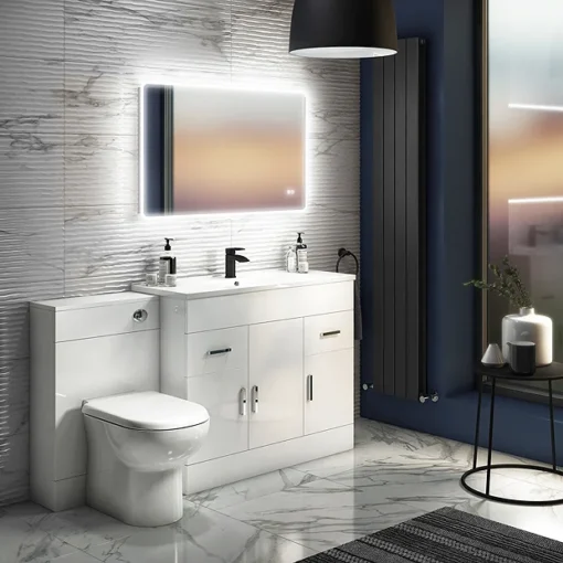 Toreno 1500mm Gloss White Vanity Unit Bathroom Suite - Depth 400/200mm -Bathroom Essentials Shop mod1500l