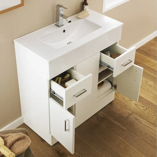 Toreno Vanity Sink With Cabinet - 1000mm Modern High Gloss White -Bathroom Essentials Shop