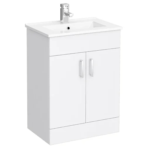 Toreno Vanity Sink With Cabinet - 600mm Modern High Gloss White -Bathroom Essentials Shop modenavanitysinkwithcabinet600mmmodernhighglosswhitemv600l