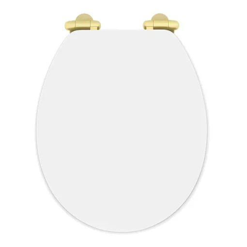 Toreno High Gloss White MDF Bottom Fixing Toilet Seat Brushed Brass Hinges -Bathroom Essentials Shop msc020nbb lrg1