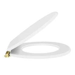 Toreno High Gloss White MDF Bottom Fixing Toilet Seat Brushed Brass Hinges -Bathroom Essentials Shop msc020nbbd1