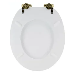 Toreno High Gloss White MDF Bottom Fixing Toilet Seat Brushed Brass Hinges -Bathroom Essentials Shop msc020nbbd2