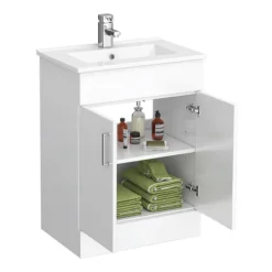 Toreno Vanity Sink With Cabinet - 600mm Modern High Gloss White -Bathroom Essentials Shop mv600 n d1