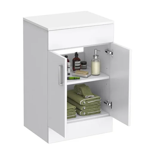 Toreno Floor Standing Countertop Vanity Unit - Gloss White - 505mm With Chrome Handles -Bathroom Essentials Shop mwt505 d1