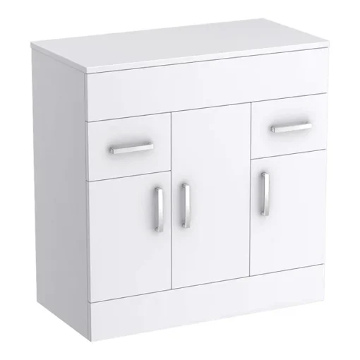 Toreno Floor Standing Countertop Vanity Unit - Gloss White - 805mm With Chrome Handles -Bathroom Essentials Shop mwt805 l