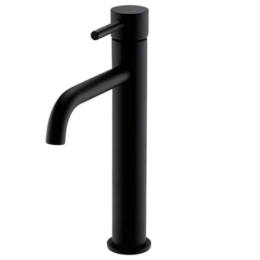 Toreno Matt Black Round High Rise Mono Basin Mixer Tap -Bathroom Essentials Shop tmbhr detail1