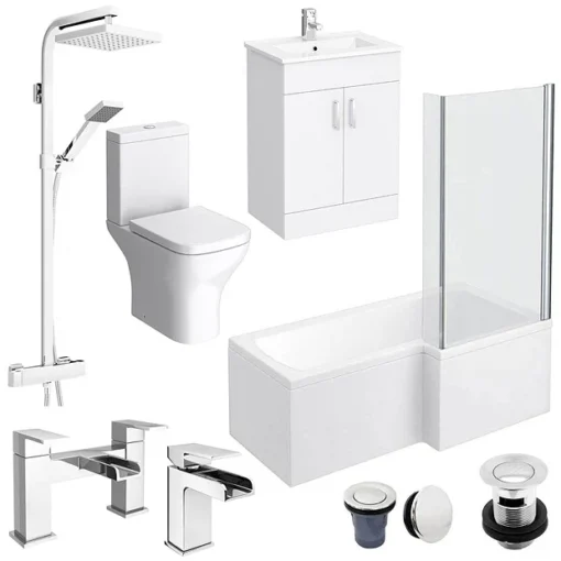 Toreno L-Shaped 1600 Complete Bathroom Package -Bathroom Essentials Shop trcbs16 l