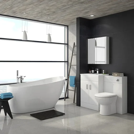 Toreno Vanity Unit Suite + Modern Slipper Bath -Bathroom Essentials Shop turinvanityunitsuitewithmodernslipperbathnl